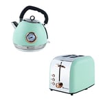 SQ Professional Epoque Breakfast Set 2pc Kettle with Rose Gold Features & Temperature Display 2200W. 2 Slice Toaster with Rose Gold Features, High-Lift & 6 Browning levels 900W (Sea Green)