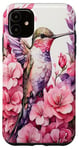 Coque pour iPhone 11 Colibri Floral Aquarelle Rose Violet Peinture Fleurs