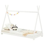 Lit tipi ELIN lit enfant simple en bois type montessori, 90 x 200 cm, en pin massif lasuré blanc