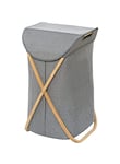 WENKO Panier Nori, Structure en Bambou, Sac à Linge Pliable 100% Polyester, capacité 79 litres, 40 x 68 x 46 cm, Marron/Gris