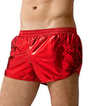 Casey Kevin Men's Metallic Shiny Boxer Shorts with Pockets Sparkly Sexy Hot Short Pants-Red,XLarge