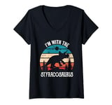 Womens I'm With The Dinosaur Styracosaurus, Retro Dino Gifts Kids V-Neck T-Shirt