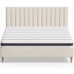 Ensemble lit adulte 140x190 cm en velours beige avec tête de lit matelassée Eliot + Matelas ressorts ensachés Mousse hr