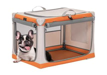 A 4 Pet Soft Dog Crate, 26Inch Foldable Travel Dog Crate for Small Dogs and Cats, Chew Proof & Lightweight Puppy Crate with Adjustable Steel Frame and Washable Fabric Cover, Orange