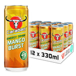 Carabao Energy Drink Mango Burst, 12 x 330ml Cans Case, Low Calorie, Lower Sugar, Fizzy Fruit Flavour, Vegan, Gluten Free Drink, B Vitamins, Taurine, Caffeine with Zero Crash, Bulk Crates, Multipack