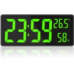 Horloge Murale NuméRique à led, Affichage à Grands Chiffres, TempéRature et Humidité IntéRieures, pour Ferme, Maison, Salle de Classe, Bureau Vert