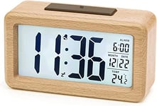 aboveClock Réveil Numérique en Bois, Réveil LCD Horloge Digitale sans Tic-tac avec Affichage Date, Température, Fonction Snooze, Horloge Numérique Alimenté par Batterie【3 Piles AAA Nécessaires】