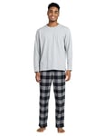 LAPASA Ensemble de Pyjama Homme Chaud & Confortable Haut Coton & Pantalon Coton Flanelle M79 Haut Gris Clair + Pantalon Noir & Gris, M