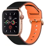 Compatible with Apple Watch Strap 44mm 42mm 40mm 38mm: Genuine Leather iWatch Straps for Apple Watch SE Series 6 5 4 3 2 1, Smartwatch Replacement Band for Women Men(Black/Rose gold, 42mm 44mm)