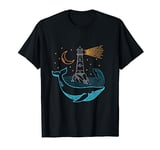 Whale with Lighthouse Moon Night and moonlight by the sea T-Shirt