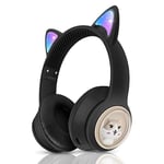 JYPS Kids Wireless Headphones, Cat Ear Headphones with LED Lights for Kids/Boys/Girls/Toddler Aged 3+, Childrens Bluetooth Headphones Foldable with Microphone for Kindle/iPad/Fire Tablet (Black)