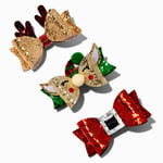 Claire's Santa Claus, Reindeer & Elf Glitter Hair Clips - 3 Pack