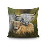 Emma Haines Lovely Family Of Coos Highland Cow Calf Vegan Suede Cushion Pillow