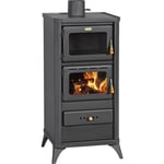 Poele a' bois avec four fime 12/16 kW en acier noir mat de forte e'paisseur avec vitre ce'ramique 49x46x103 cm volume chauffe' 220 m3