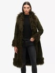 Superdry Faux Fur Lined Longline Afghan Coat, Khaki