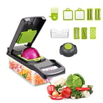 WDEC Mandoline Cuisine Coupe Légume, Hachoir à Légumes 11 en 1 Multifonctionnel Trancheuse et Dicer, 7 Types de Lames en Acier Inoxydable avec Boîte de Rangement pour Tomates, Oignons, Ail, Salade