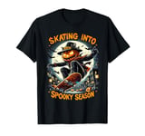 Funny Skating into Spooky Season Skateboard Ghost Pumpkins T-Shirt