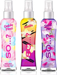 Body Mist by So…? Womens Candy Floss, Vanilla, Sweet Pea Body Spray Mixed Bundle