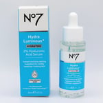 No7 HydraLuminous+ Hydrating 2% Hyaluronic Acid Serum 30ml brand new (46A)