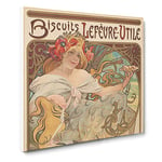 Biscuits Lefevre by Alphonse Mucha Vintage Canvas Wall Art Print Ready to Hang, Framed Picture for Living Room Bedroom Home Office Décor, 20x20 Inch (50x50 cm)