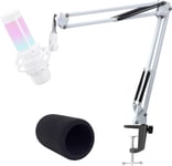 White Mic Boom Arm for HyperX QuadCast S - Adjustable, Sturdy, Complete Set