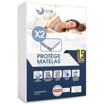 Protege Matelas 180x200 Impermeable (Lot de 2) - Alèse Oeko TEX par Dreamzie - Protège Matelas 180x200 cm en Coton Respirant avec 4 Coins Elastiques