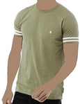 FRENCH CONNECTION FCUK Mens Khaki Arm Stripes Short Sleeve T Shirt | Size Small