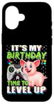 Coque pour iPhone 16 It's My Birthday Pig Time to Level Up Jeu vidéo