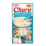 INABA Churu - Friandises pour Chats en Purée au Thon & Fruits de mer - Délicieux Snacks pour Félins - Texture Lisse et Onctueuse - Nourriture pour Chats - 4 Tubes x 14g