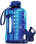 AQUAFIT 2 Litre Water Bottle with Straw - Water Bottle 2L with Time Marker - Half Gallon Big Water Bottle with Straw - Large Water Bottle For Gym - Dark Blue