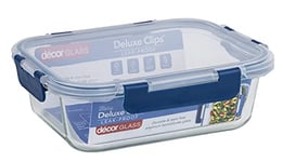 Décor Deluxe Clips Glass Food Storage Container | Leakproof Lid with Deluxe Clips | Dishwasher, Freezer & Microwave Safe - 1.5L Capacity