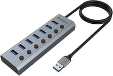 Powered Usb Hub,Aluminium 7 Usb Port With 3.2 Gen 1(5Gbps)Superspeed And Individual Switch For Pc Laptop,Desktop And More,Both Uk/Eu Plugs Included,Ak-Hb-21Bkcm