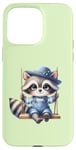 Coque pour iPhone 15 Pro Max Adorable raton laveur sur balançoire pour enfants