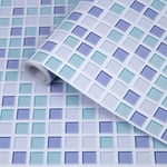 Hode Credence Adhesive pour Cuisine Bleu Mosaïque, 60x500cm Carrelage Adhesif Mural Salle De Bain Imperméable, Décoratif Stickers Carrelage Autocollant, Vinyle Carreaux Adhesif