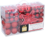 Giftsome 101 Boules de Noël Rouge - Décoration Noël Plastique - Noël Decoration - pour l'Intérieur et l'Extérieur - Mat, Brillant, Scintillant et Ouvert - Ø3/ 4/6 centimètres