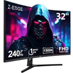 Z-Edge Ecran Pc Gamer Incurvé 32'' 240 Hz, 1ms, FreeSync, 1080P, Moniteur Gaming Lunette Ultra Fine, 1500R VA, Inclinaison Réglable, 2*HDMI2.0 & 2*DP1.4, RGB Lumière Respiratoire (Câble HDMI Inclus)