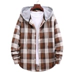 RIQWOUQT Homme Chemise Fleurie Manches Longues,Plaid Brun À Capuche Chemise À Manches Longues Hommes Et Femmes Casual Plaid Chemise Imprimée Couple Vêtements Hip-Hop Street Tops Tops M-3Xl,3X,Lar