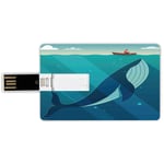 16G USB Flash Drives Credit Card Shape Whale Decor Memory Stick Bank Card Style Huge White Whale Under the Ocean with Sailor on Water with Rays of Light,Blue and White Waterproof Pen Thumb Lovely Jump