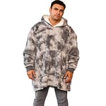 Dreamscene Tie Dye Oversized Hoodie Blanket Pullover Soft Sherpa Fleece Comfy Wearable Throw Giant Sweatshirt - Pastel Charcoal Grey