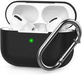 AHASTYLE AirPods Pro Case Protective Cover [Front LED Visible] Compatible with Apple AirPods Pro 2019 (With Carabiner, Black)