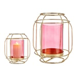 Lyseholder Pink Gylden Lanterna Metal Glas (19 x 20 x 19 cm)