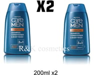 2x Avon Care Men Essentials 3-in-1-Shampoo,Conditioner & Body Wash 200ml (400ml)