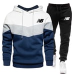 Män Färgblock Huvtröja Tröja + Byxor Sport Jogging Tröja Outfit Set Tracksuit White S