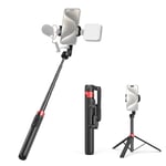 SMALLRIG Phone Tripod Stand w Remote, 51" Portable Selfie Stick, for iPhone, Android, Compact Tripod w Cold Shoe and 1/4"-20 Screw for Video Recording, Travel, Vlogging, ST-25 Black - 4729