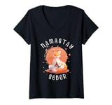 Womens Namastay Sober Fox NA AA Alcoholics Anonymous Mediation V-Neck T-Shirt