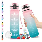 Vikaster Gourde Sport, 500 ML Bouteille d'eau, sans BPA, Étanche & Réutilisable, Filtre et Marqueur de Temps, Convient pour le Camping,Bureau, en Plein Air, Rose & Cyan