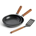 GreenPan Mayflower Pro Hard Anodized Healthy Ceramic Nonstick, 20cm and 24cm Frying Pan Skillet Set, Vintage Wood Handle, PFAS-Free, Induction Suitable, Charcoal Gray