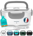 TRAVELISIMO Gamelle Chauffante 80W Lunch Box Chauffante Electrique 1,5L Boite Repas Isotherme 220V 24V 12V Boite Chauffante Repas Camion Bureau, Gamelle Chauffante Allume Cigare Boite Repas Chauffante