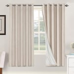 BellaHills Linen Blackout Curtains 100% Blackout Curtains for Bedroom Thermal Insulated Textured Linen Look Curtain Drapes Anti-Rust Grommet with White Liner, 2 Panels, 66 x 72 Inch, Natural