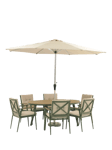 Bramblecrest RHS Wisley 6-Seater Ellipsis Garden Dining Table & Chairs Set with Parasol, Sage